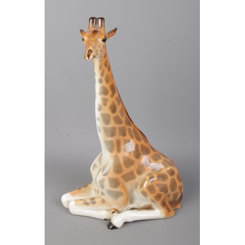 66 - A large Lomonosov ceramic figure of a seated giraffe. Approx. height 30cm.