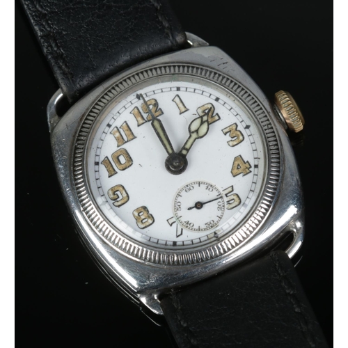 481 - A silver Tavannes double dust wristwatch with subsidiary dial on leather strap approx. 1930's.