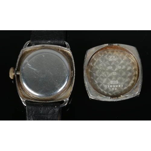 481 - A silver Tavannes double dust wristwatch with subsidiary dial on leather strap approx. 1930's.