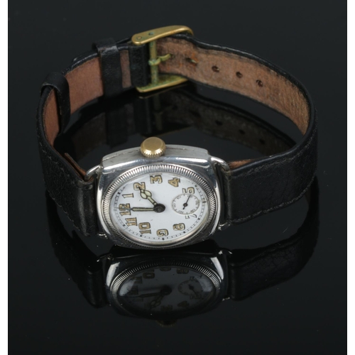 481 - A silver Tavannes double dust wristwatch with subsidiary dial on leather strap approx. 1930's.