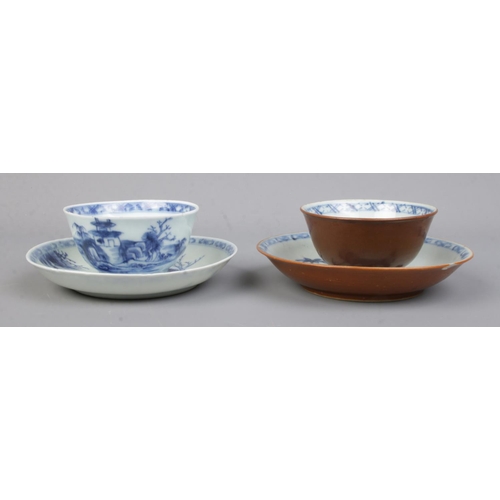 508 - Four pieces of Nanking Cargo ceramics, comprising of two tea bowl and saucer sets. Three of the four... 