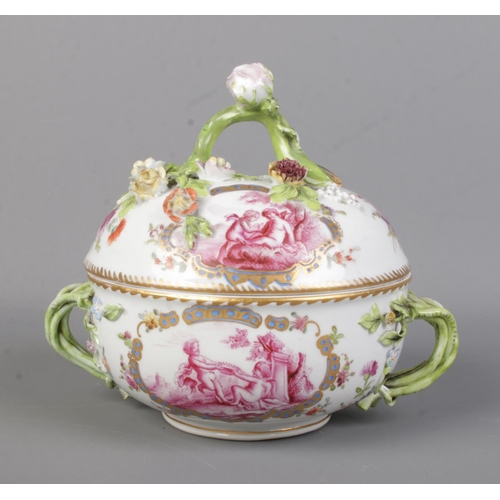 516 - A Carl Thieme Meissen style écuelle featuring twisted vine handles and hand painted scenes depicting... 