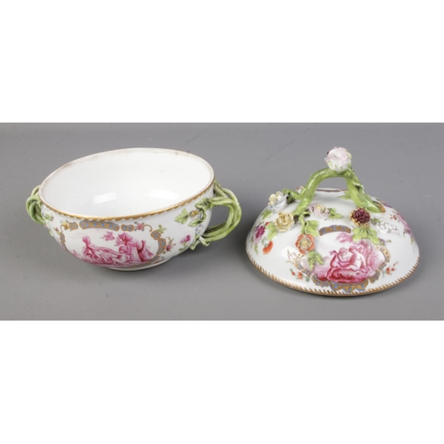 516 - A Carl Thieme Meissen style écuelle featuring twisted vine handles and hand painted scenes depicting... 