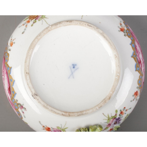 516 - A Carl Thieme Meissen style écuelle featuring twisted vine handles and hand painted scenes depicting... 