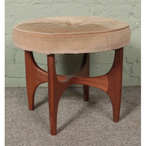 590 - A vintage G-Plan Astro dressing table stool, with fabric upholstery and central cross stretcher.