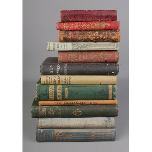 148 - A collection of antique books including The Young Hugenots, Pilgrim Process, Bleak House, Cherry Rip... 
