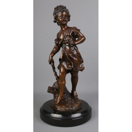160 - After Auguste Moreau, a large bronze sculpture depicting a young archer boy on marble base.

Hx38cm