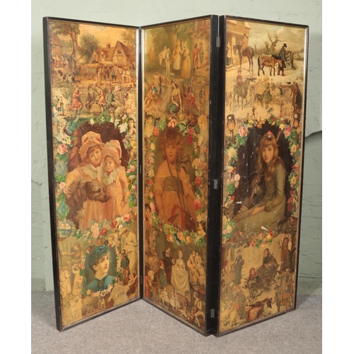 578 - A Victorian double sided decoupage three fold modesty screen.

Hx177cm
Lx190cm