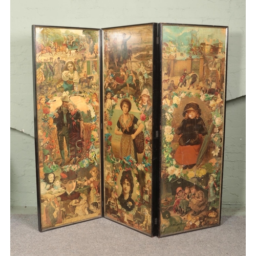 578 - A Victorian double sided decoupage three fold modesty screen.

Hx177cm
Lx190cm