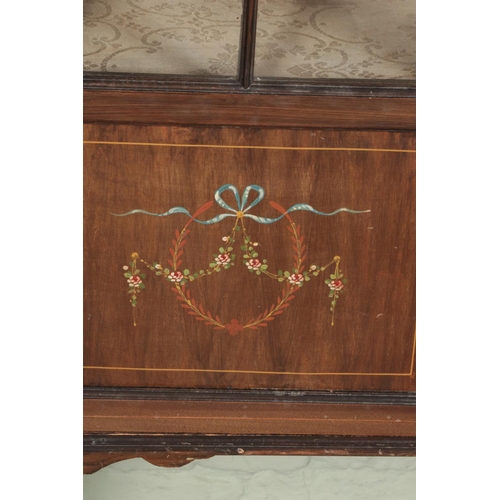 580 - An Edwardian inlaid mahogany display cabinet with hand painted detail to frieze and door panels.

Hx... 