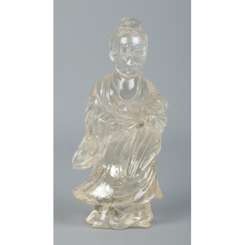 499 - A Chinese rock crystal sculpture of Guanyin. Height 13cm.