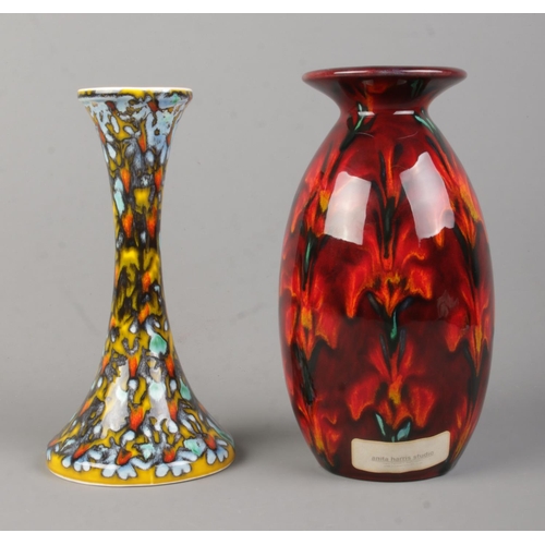 117 - Two Anita Harris Studio vases; one lava design, the other of narrow neck form.