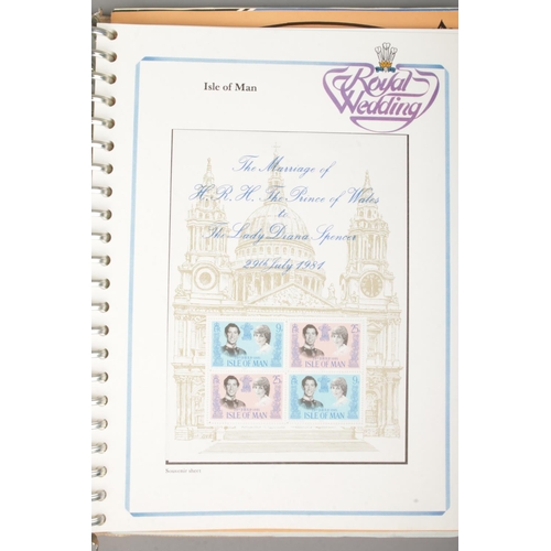 130 - A collection of stamp albums. Includes Royal Events (one near complete), World stamps and Royal Wedd... 