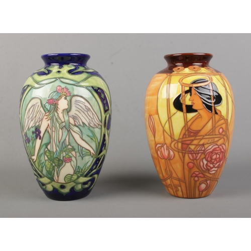 131 - Two baluster shaped Old Tupton Ware tubelined vases, one depicting a fairy. Height: 20cm