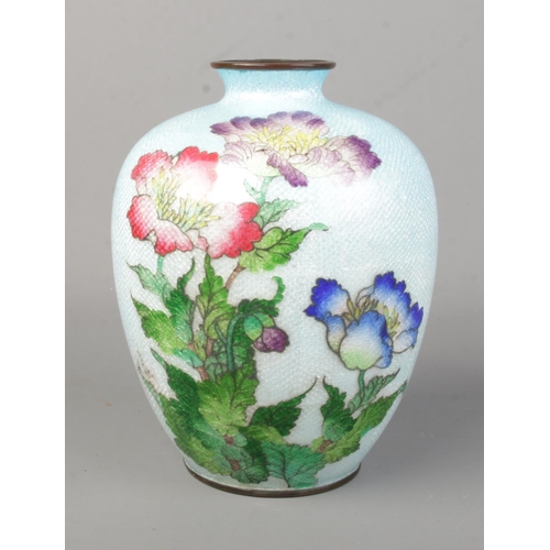 191 - A Japanese Ginbari cloisonne vase decorated with flowers. Height 18cm.