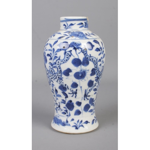 25 - A collection of oriental blue and white ceramics, to include invalid feeder, small baluster shaped v... 