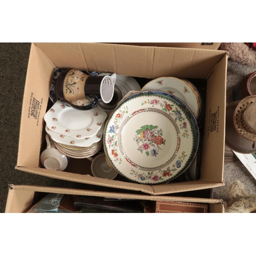 194 - Three boxes of miscellaneous to include Lovatts Langley, assorted books, Royal Albert, Richmond Rose... 