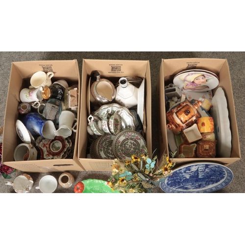 195 - Three boxes of miscellaneous to include Noritake, Staffordshire Figures, Cottage ware, Eternal Beau ... 