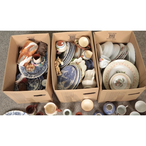 196 - Three boxes of miscellaneous ceramics to include Torquay/Motto ware, Sylvan, Enoch Wedgwood, Royal N... 