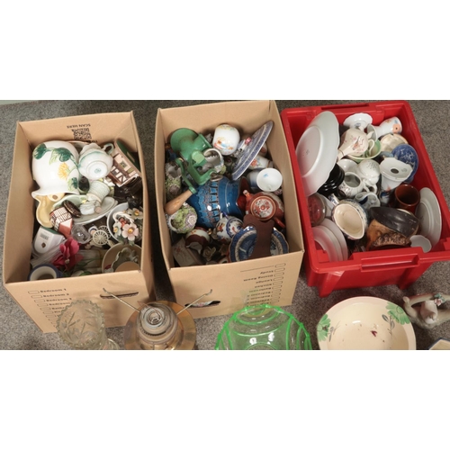 199 - Three boxes of miscellaneous ceramics and glassware to include Palissy, Oriental ceramics, Foley, Li... 