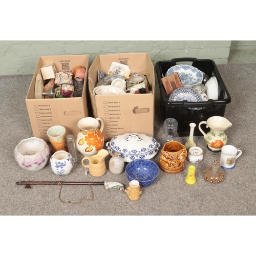 200 - Three boxes of miscellaneous ceramics and glassware to include Masons, Ringtons, Royal Winton, glass... 