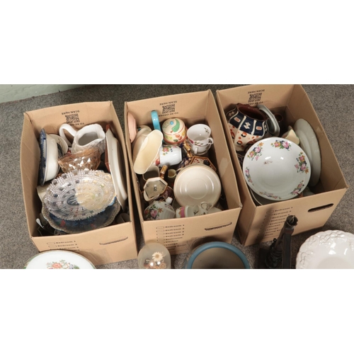 202 - Three boxes of miscellaneous ceramics to include Tony Wood, Carlton Ware, Crown Staffordshire, Langl... 