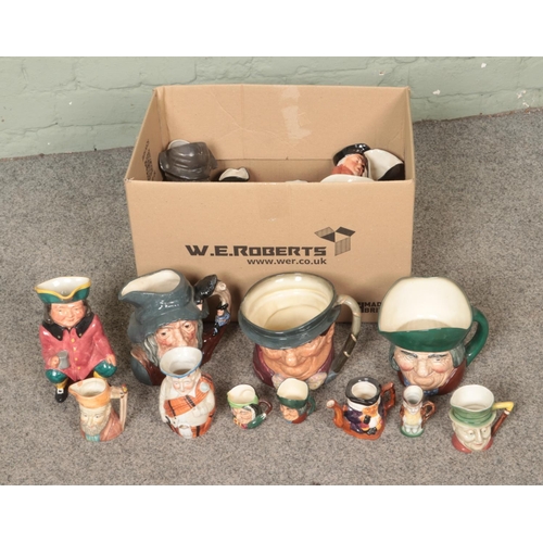 206 - One box of ceramic character jugs to include several Royal Doulton examples including Rip Van Winkle... 