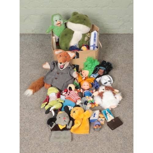 210 - One box of assorted soft toys, playing cards and books to include Steiff Classic Teddy Bear Margerit... 