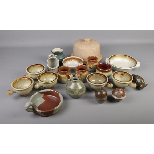 216 - One box of Chris Ashton Elkesley pottery together with other similar studio pottery pieces