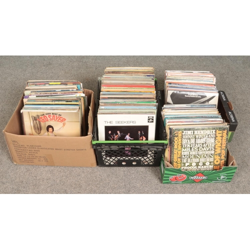 236 - Four boxes of records. Includes Prince, Leo Sayer, Dubliners, jazz, classical etc.