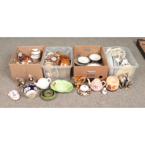 242 - Four boxes of miscellaneous ceramics. Includes Victoria bowl, Capodimonte style figures, Denby Bosto... 