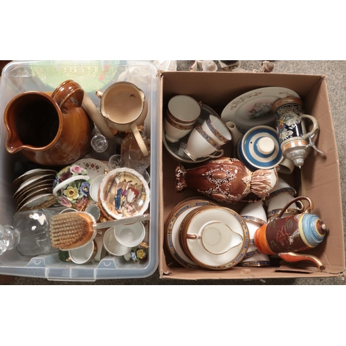 242 - Four boxes of miscellaneous ceramics. Includes Victoria bowl, Capodimonte style figures, Denby Bosto... 