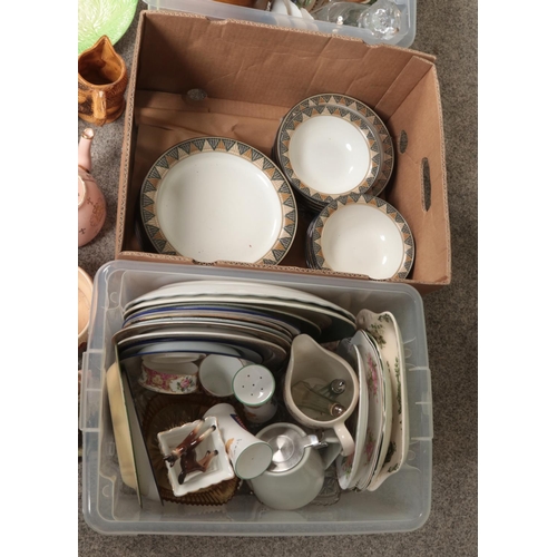 242 - Four boxes of miscellaneous ceramics. Includes Victoria bowl, Capodimonte style figures, Denby Bosto... 