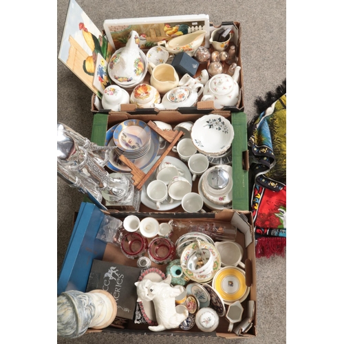 258 - Three boxes of miscellaneous. Includes large silvered composite Buddha, Coalport, Royal Worcester, M... 