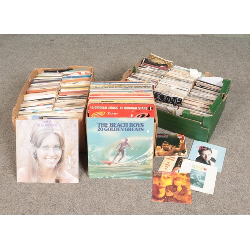 261 - Three boxes of LP and single records. Includes The Beach Boys, Leo Sayer, John Lennon, Rod Stewart e... 