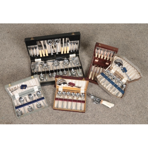 267 - A box of mainly cased silver plated and chrome plated cutlery. Includes Billam and Lustrum examples.