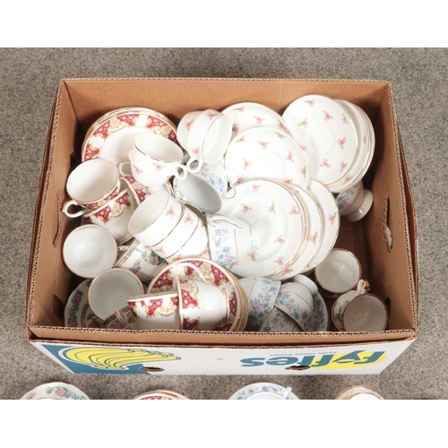 270 - A box of bone china teawares. Includes Royal Imperial, Denbro, Grosvenor etc.