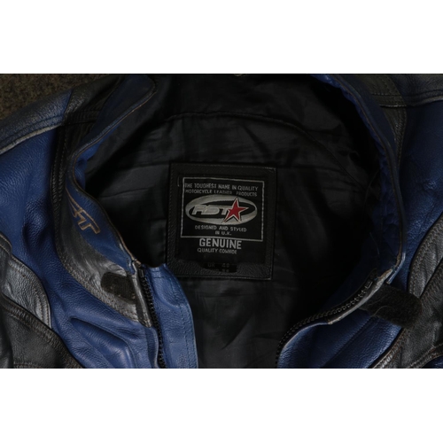 271 - An RST leather motorcycle jacket along with a pair of AMX leather motorcycle trousers. Jacket size 4... 