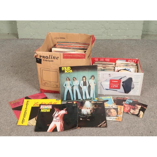 274 - Two boxes of LP and single records. Includes Adam & The Ants, Elvis, Abba etc.