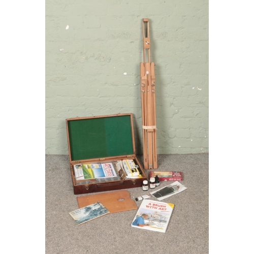 282 - A collection of artists accessories to include Windsor & Newton folding easel and box containing pai... 