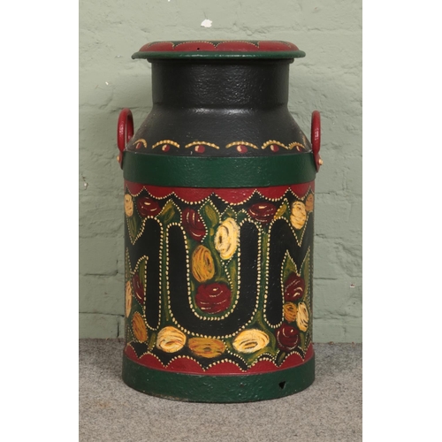 294 - A barge ware style painted milk churn, with 'Mum' detailed to the main body. Height: 64cm.