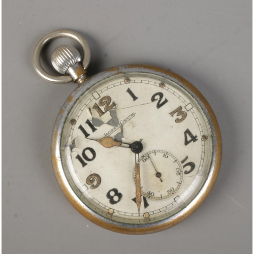 454 - A Jaeger Le Coutre military pocket watch. The case engraved to back GSTP P46916 with broad arrow mar... 