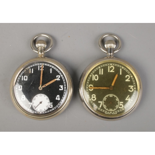 471 - Two military pocket watches with broad arrow mark to back.