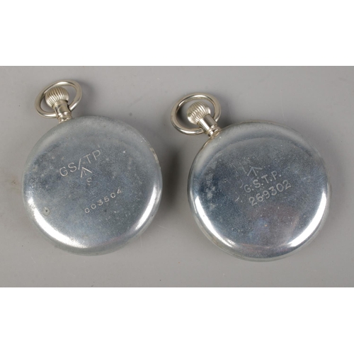 471 - Two military pocket watches with broad arrow mark to back.