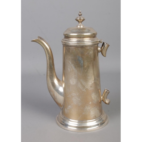 472 - A George VI silver three part coffee set. Includes tray, coffee pot and hot water pot. Assayed Sheff... 