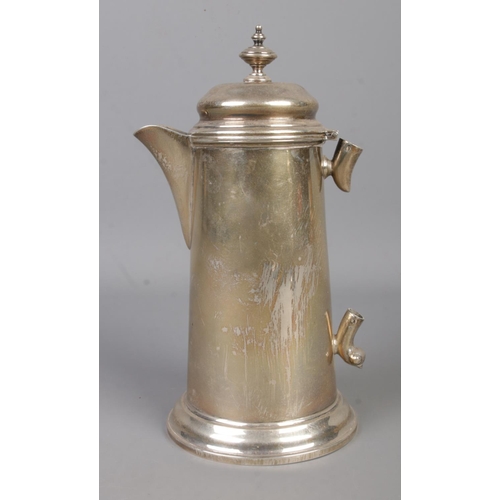 472 - A George VI silver three part coffee set. Includes tray, coffee pot and hot water pot. Assayed Sheff... 