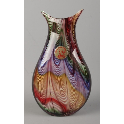 508 - A Murano art glass linea vase of multi-colour design. Bearing sticker for 'Linea Art e Vetro'. Heigh... 