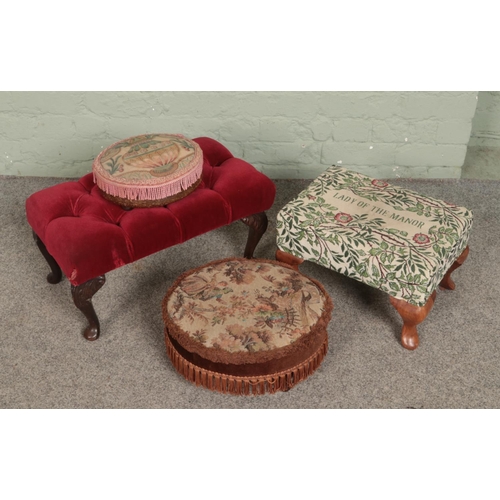 519 - A quantity of upholstered footstools one embroided 