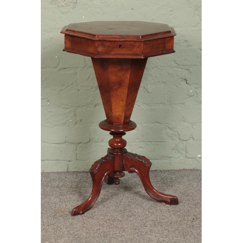 549 - A pair of Hepplewhite style armchairs, together with a Victorian walnut sewing box, on carved tripod... 