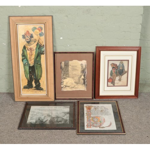 311 - A collection of assorted pictures and prints, to include straw art and two prints signed in pencil b... 